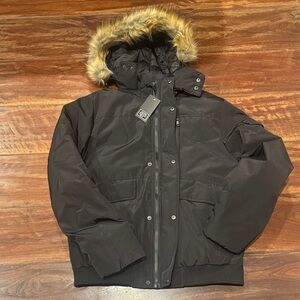 Black Puffer Jacket with Fur Hood